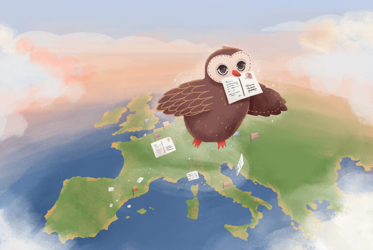 Soví pošta: hravá cestopisná knížka pro děti plná ilustrací evropské architektury